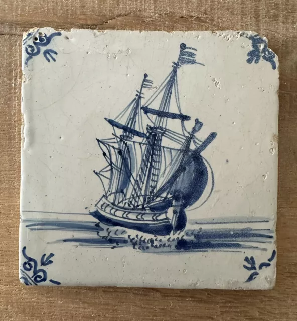 Fliese Kachel antik alt antique dutch tile Delft Art tegel tuile Schiff selten