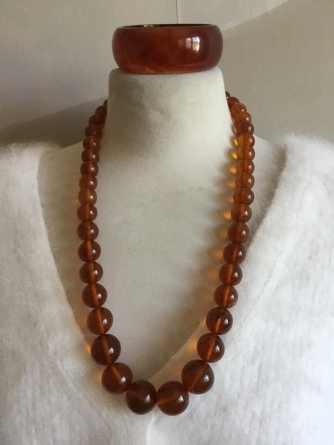 Collier 50 Perles Rondes Bakélite - 109 Grammes, Vintage Rétro, Marron, Occasion