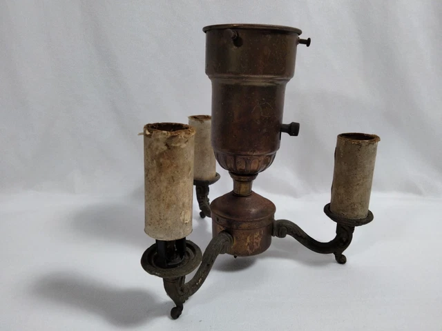 Vintage Brass/Met Ceiling Light Chandelier Candelabra 3 Arm 4 Light Ornate Parts