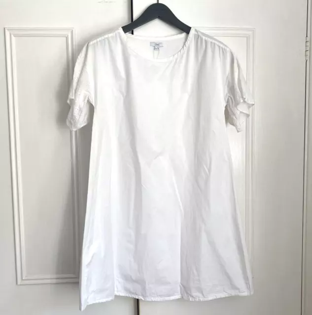 OVS White Dress A-Line Crisp Cotton UK 10 Broderie Short Sleeve Knee Length