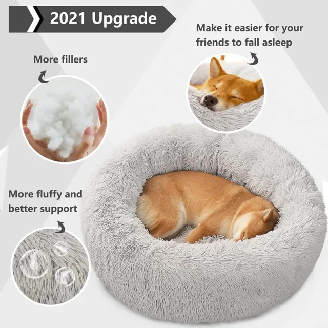 Enlite Calming Donut Cat & Dog Bed in Shag Faux Fur Fits Small Medium Large Pets 2