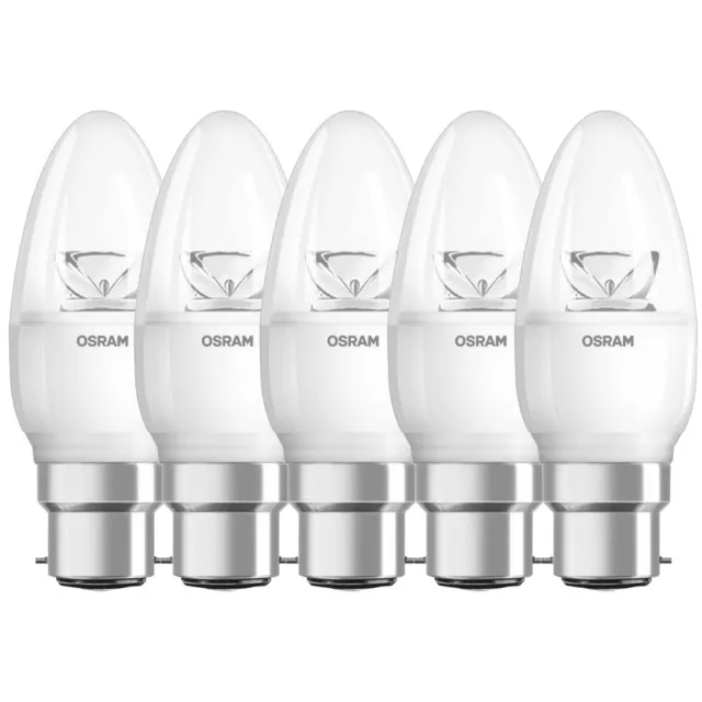 6 x Osram LED Leuchtmittel Kerze 5,7W = 40W B22d klar warmweiß DIMMBAR UVP 55€