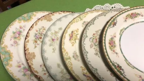 Vtg Mismatched China Dinner Plates Set of 6 Noritake Floral Weddings 9 5/8-9 3/4