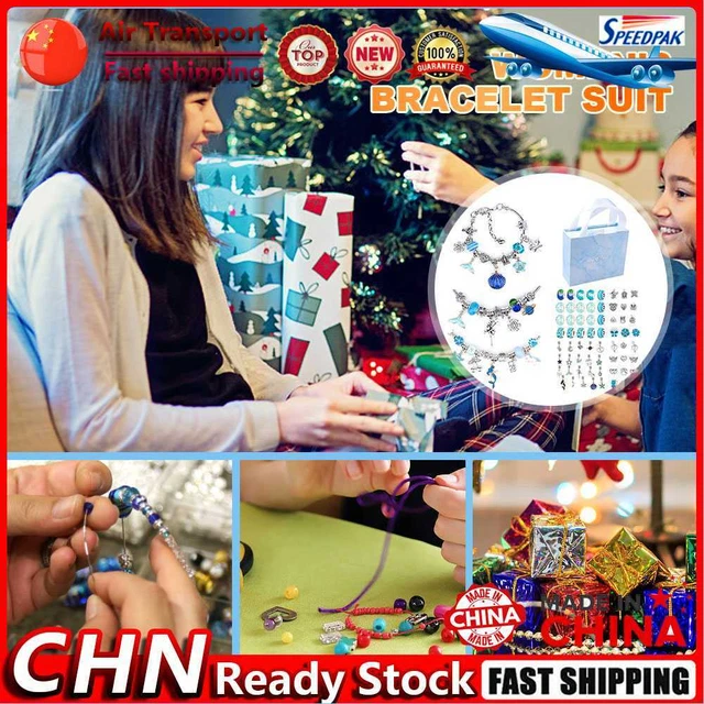 DIY Charm Bracelet Beads Jewelry Making Kit Arts Crafts for Kids Girl (Blue) Fr
