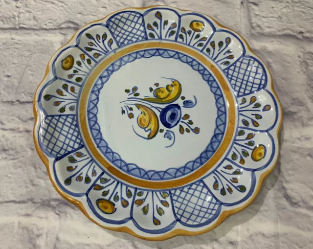 Vintage Mexican Talavera Folk Art Pottery Hand Painted Signed Wall Hanging Plate