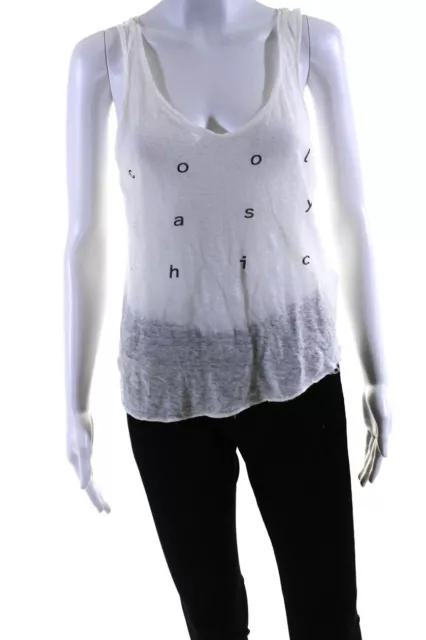 3.1 Phillip Lim Womens Linen Graphic Scoop Neck Sleeveless Tank Top White Size S