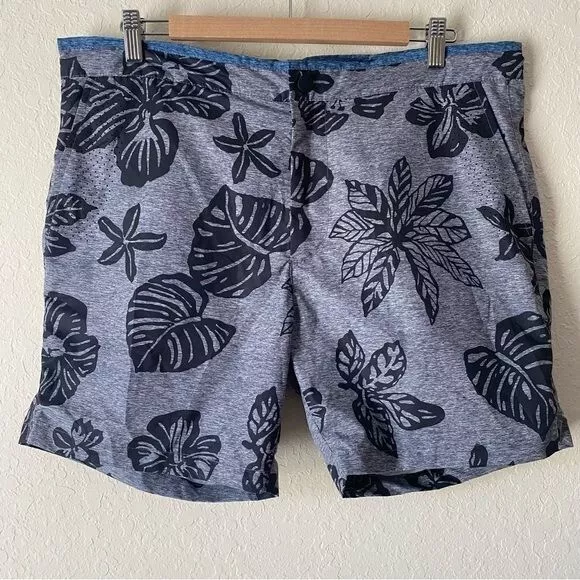 Scotch & Soda | Men's Hawaiian Tropical Floral Gray Blue Swim Trunks Size XL