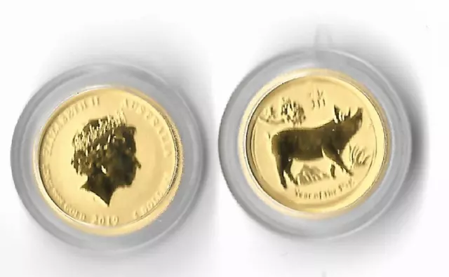 5 Dollar 1/20 Unze Schwein Gold 2019 Lunar 2 stempelglanz, Auflage nur 13.511