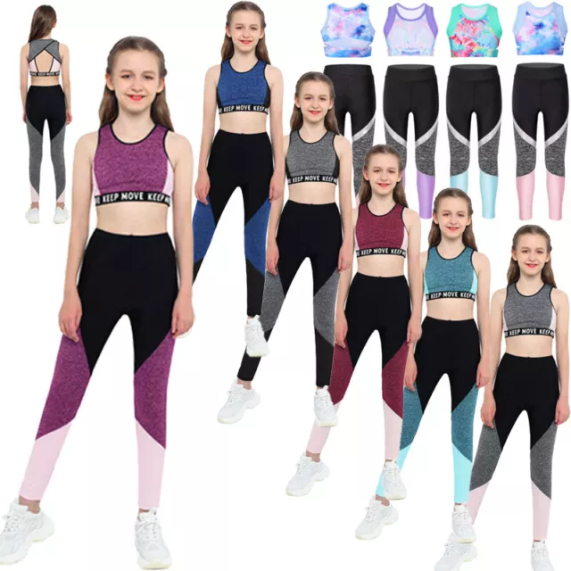 Set Abbigliamento Bambini Ragazze Allenamento Palestra Acitvewear Crop Top Pantaloni Atletici SetS Danza 2