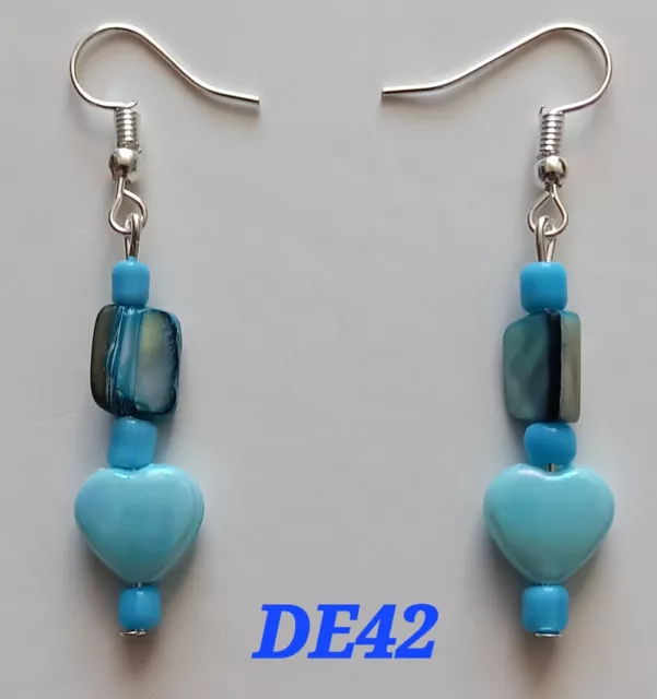 Earrings,  Blue, Drop Dangle, Stunning, Handmade.DE42