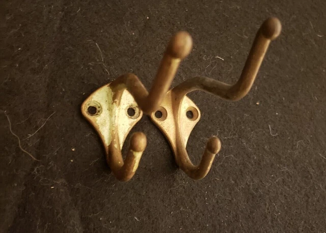 Lot of 2 Vintage Salvaged Brass Wall Coat/Hat Hooks (pair) 2