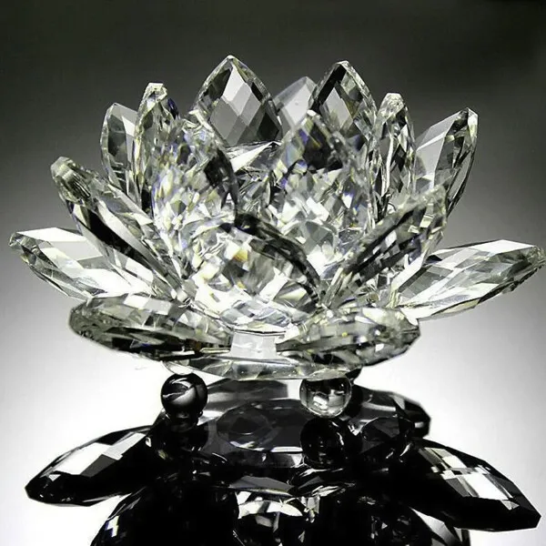 Crystal Lotus Flower Candleholder Fengshui Detailed Cut Ornament. Beautiful Gift