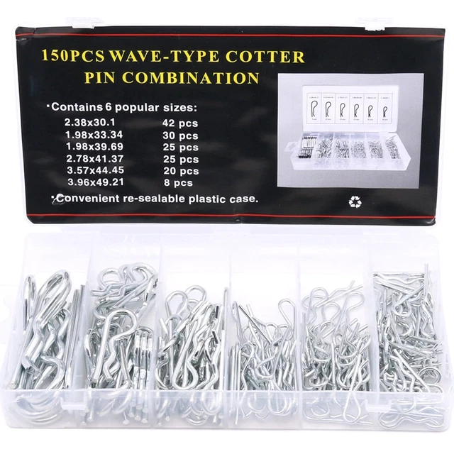 150Pcs Heavy Duty Zinc Plated Hair Pin Cotter Pin Hitch Pin Assortment K