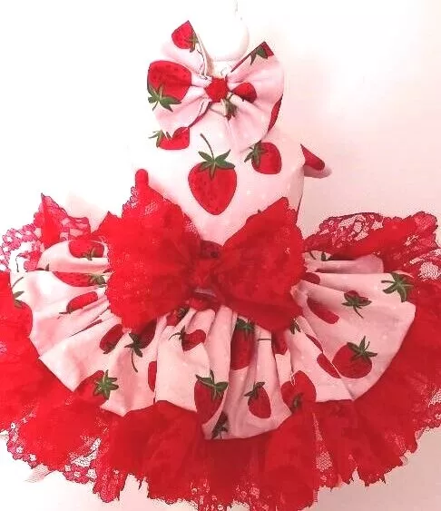 Dog Harness Dress   Strawberry       New Handmade  Free Shipping