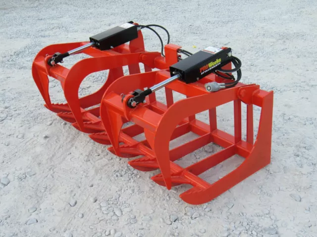 60" Root Grapple Bucket and 42" Long Pallet Forks Attachment Combo Quick Attach 3