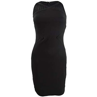 $108 GUESS Zippered Sleeveless V Neck Above Knee Body Con Evening Dress Black 6