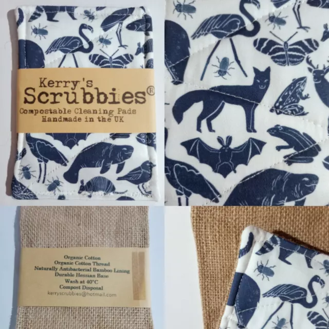 Kerry's Scrubbies: Compostable sponge/cleaning pads - Blue Animal design