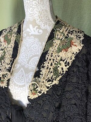 ⭐️Victorian BESPOKE Antique Mantle Capelet Black SILK Crochet ROUFF Paris FRANCE