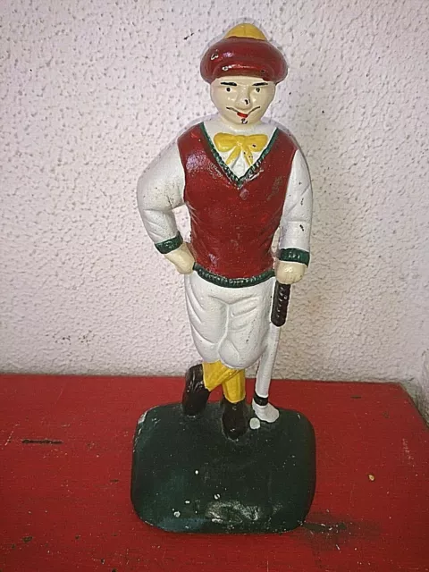 Ancienne Tres Belle Statuette Un Golfeur En Fonte Peinte 1950-1970