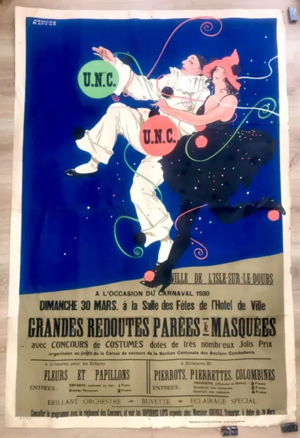Carnival 1930 original french antique ART DECO poster lithograph Cappiello style