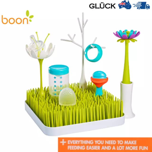 Boon Baby Feeding Starter Pack Pulp Silicone Feeder Grass Countertop Drying Rack