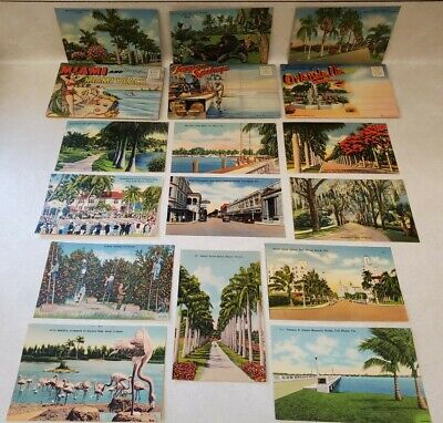 Vintage Florida Linen Postcards & Souvenir Booklet Lot - Orlando Miami Ft Meyers