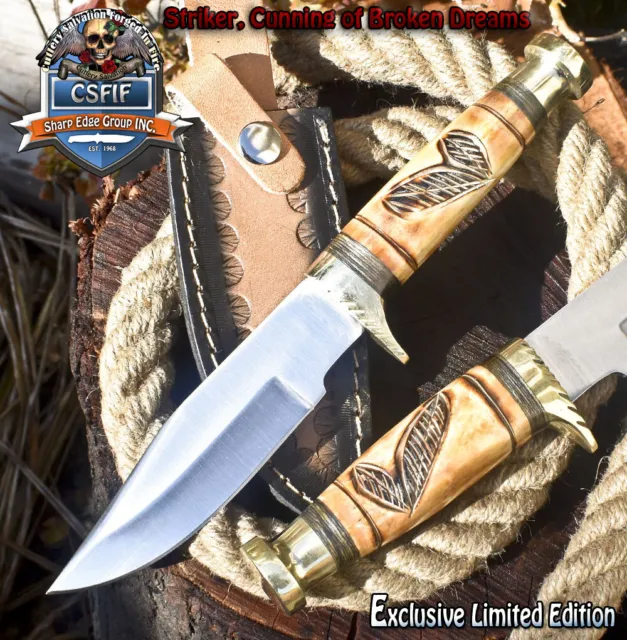 CSFIF Hand Crafted Bowie Knife 440C Steel Camel Bone Brass Guard Hunter Unique