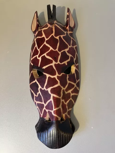 Hand Carved Wooden African Giraffe Mask Wall Hanging Made in Kenya