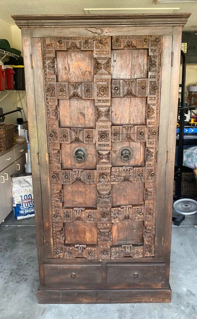 Anglo-Indian Style Teak Entertainment Or Storage Armoire Cabinet