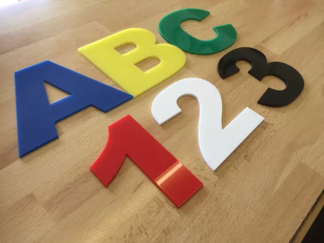 PERSPEX ACRYLIC COLOURED FLAT CUT LETTERS & NUMBERS 100mm HIGH ALPHABET