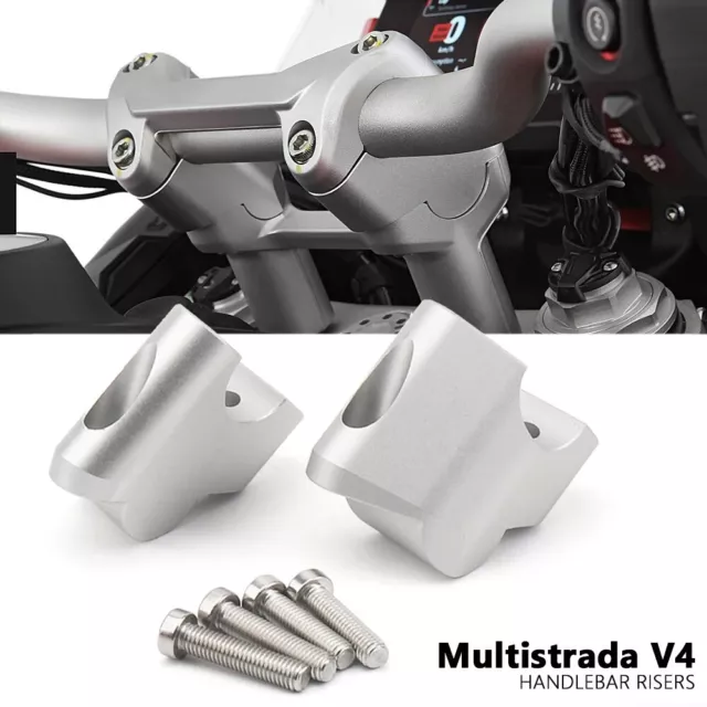 Handlebar Riser Clamp For Ducati Multistrada V4 Aluminum Silver Handle Bar Mount