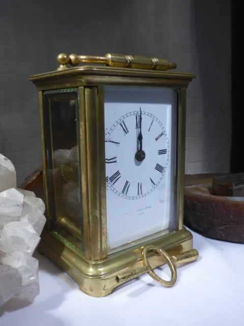 Antico orologio da trasporto in ottone Jenner & Knewstub Londra con chiave per riparazione/risparmio