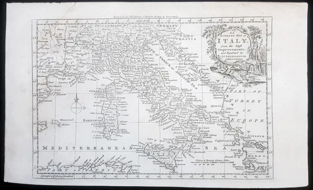 Stampa Antica Middleton 1778 mappa carta geografica italia accurate italy