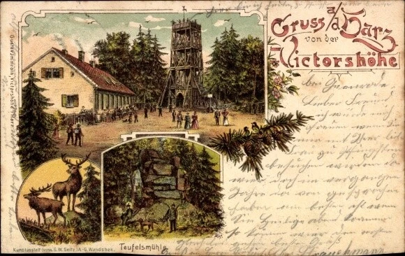 Litho Gernrode Quedlinburg im Harz, Victorshöhe, Gastwirtschaft... - 3455722