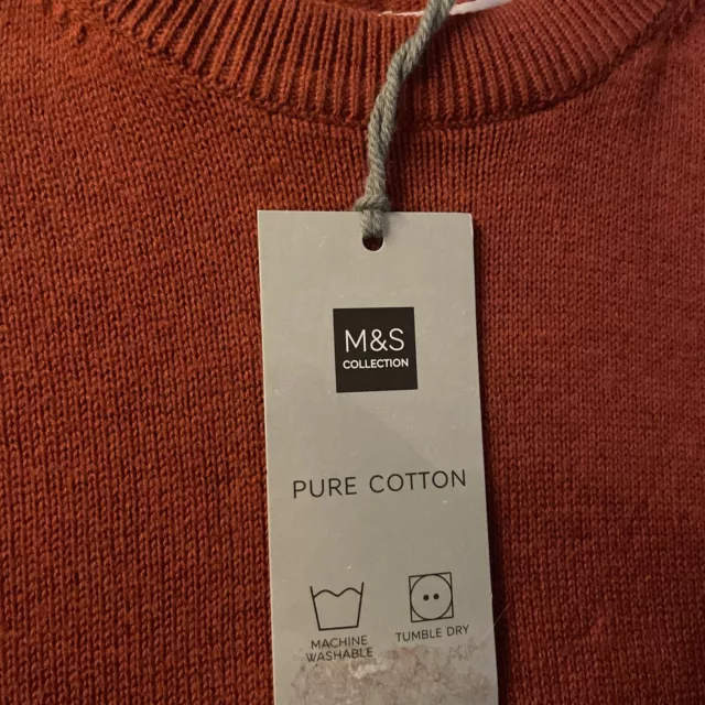 Pull à manches longues homme M&S XXXL orange foncé en coton équipage neuf avec étiquettes encore cardé