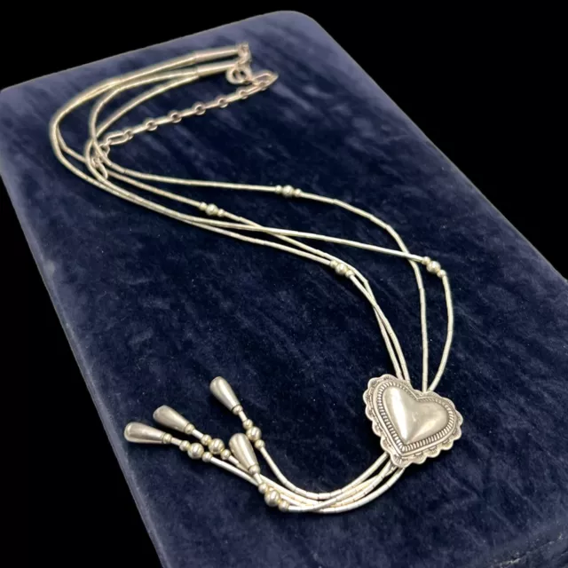 Antico Vintage Argento Sterling Nativi 4 Filo Liquido Cascata Collana 9.2