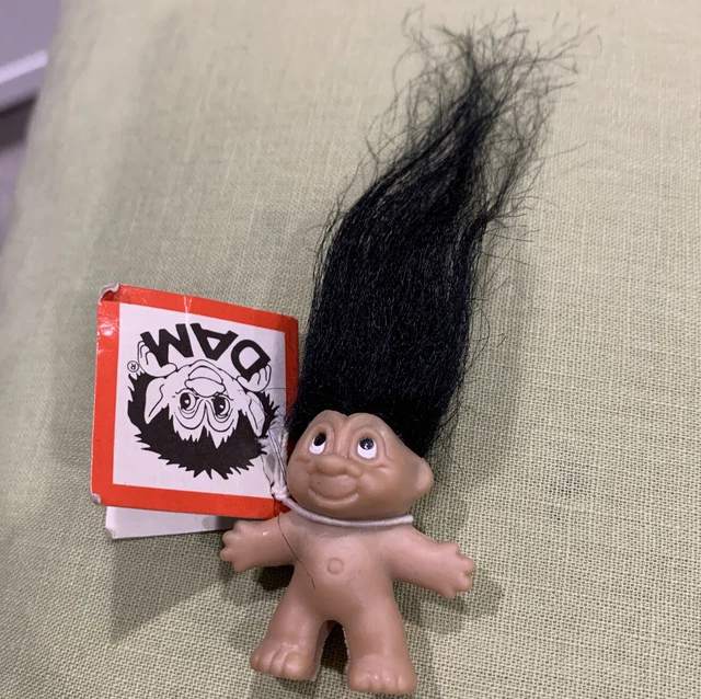 VINTAGE DENMARK 9440 DAM Troll Pencil Topper Black Hair NWT White