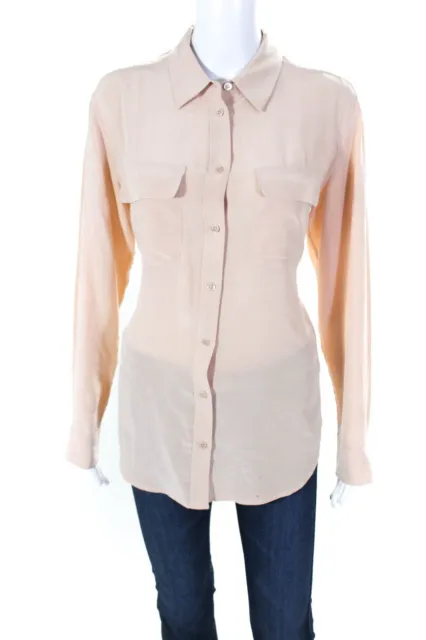 Equipment Femme Womens Silk Georgette Collared Button Down Blouse Pink Size S