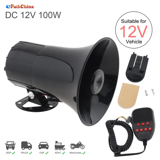 100W 7 Sound Loud Universal Car Warning Alarm Siren Horn PA Speaker w/MIC System