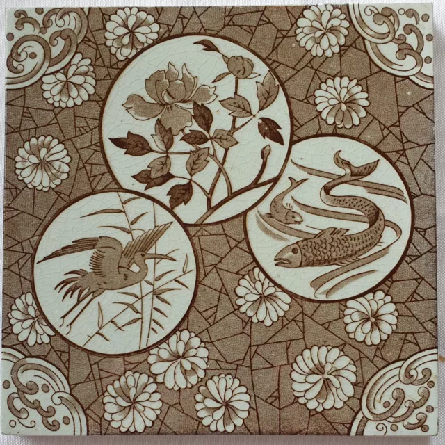 Japanesque Aesthetic Movement Tile. Mintons ( Christopher Dresser style )