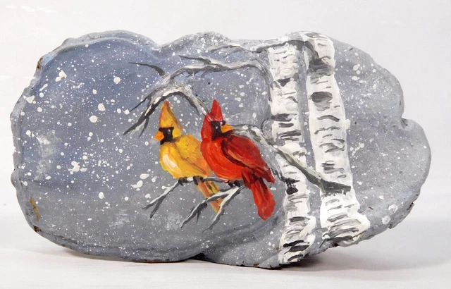 Hand-painted Birds Signed Shelf Mushroom Conk Cardinal Pair in Snow 2009 Hand-painted Birds Signed Shelf Mushroom Conk Cardinal Pair in Snow 2009