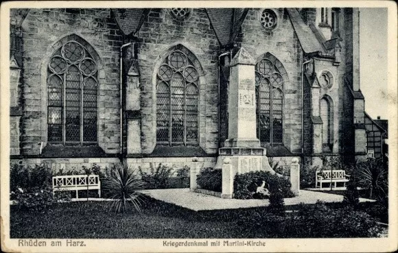 Ak Rhüden Seesen am Harz, Kriegerdenkmal, Martini-Kirche - 4199652