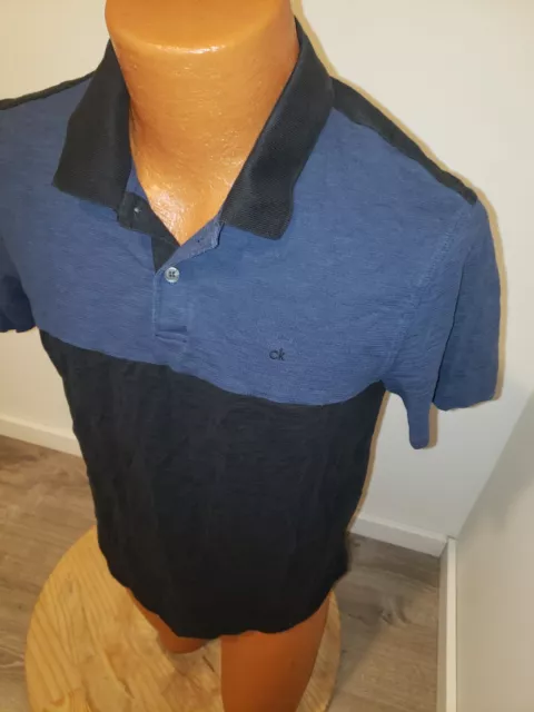 (Medium) Mens Calvin Klein Polo Shirt Black Blue CK Logo Short Sleeve