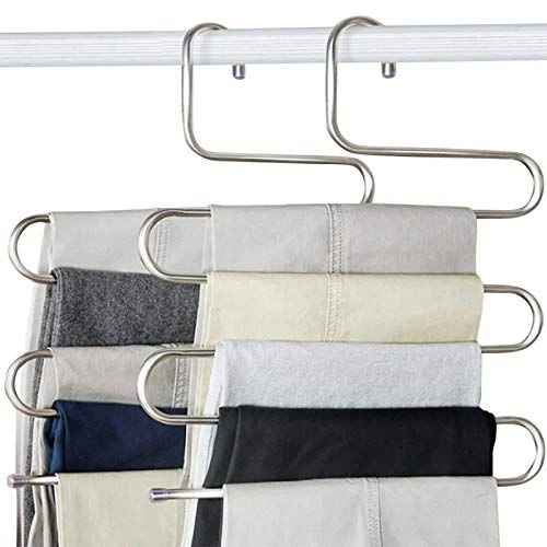 devesanter Pants Hangers Non-Slip S-Shape 1 Count (Pack of 4), Silver