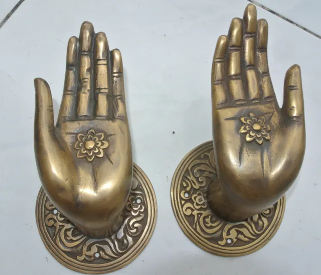 Pair large BUDDHA Pull handles hand aged heavy cast brass door old style 10 cm B