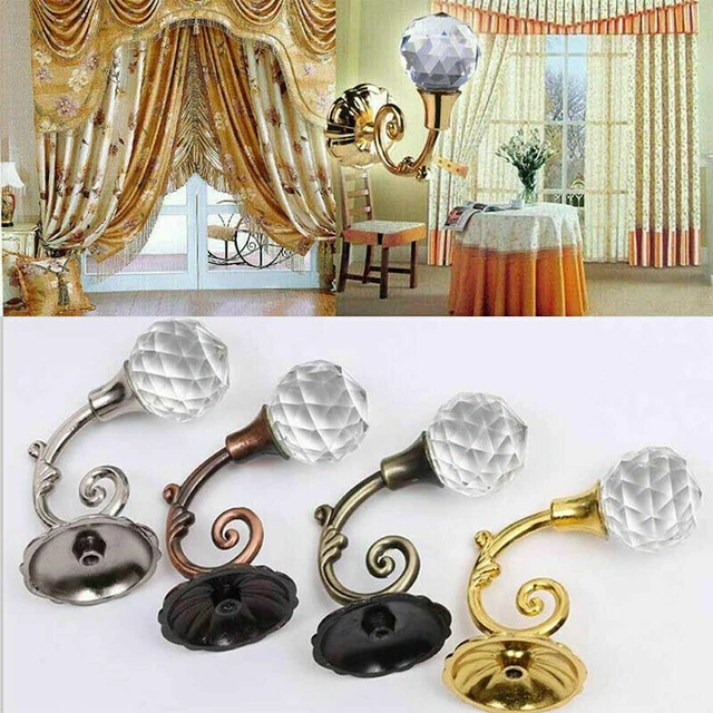 2Pcs Crystal Curtain Holdbacks Wall Tie Backs Hooks Hanger Holder Home