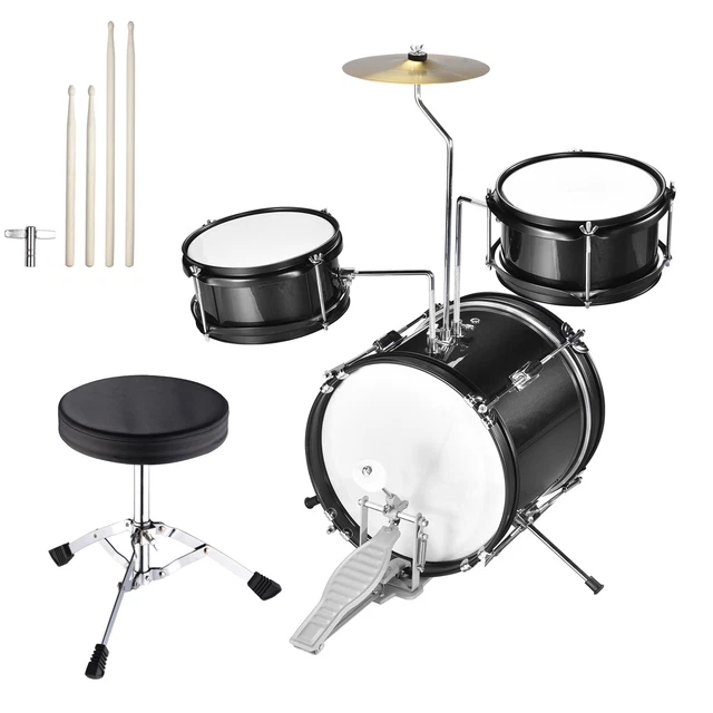 12" 3pcs Junior Kid Child Drum Set Complete 4Pcs Maple Sticks Seat Beginner Gift