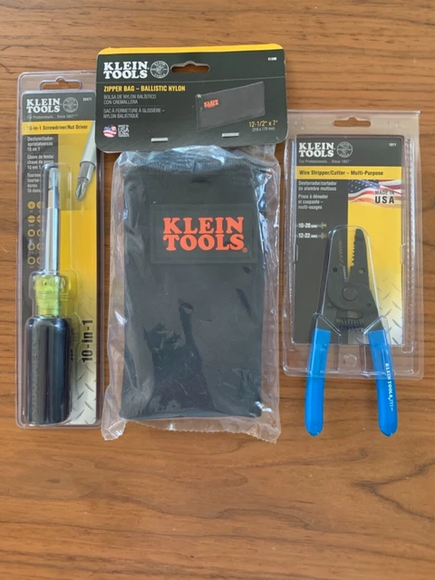 Klein Tools 3pc Lot 32477 10-in-1 Driver, 5139B Zipper Bag, 1011 Strippers. New.