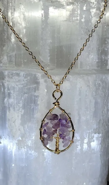 Pendant Necklace Natural Gemstone Tree of Life 7 Chakra Healing Crystal Charm