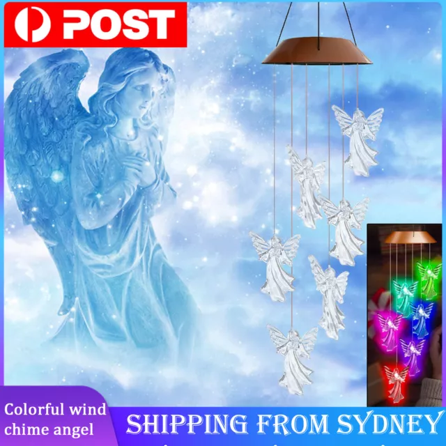 Solar Powered LED Light Hanging Wind Chimes Colour Changing Outdoor Garden Decor